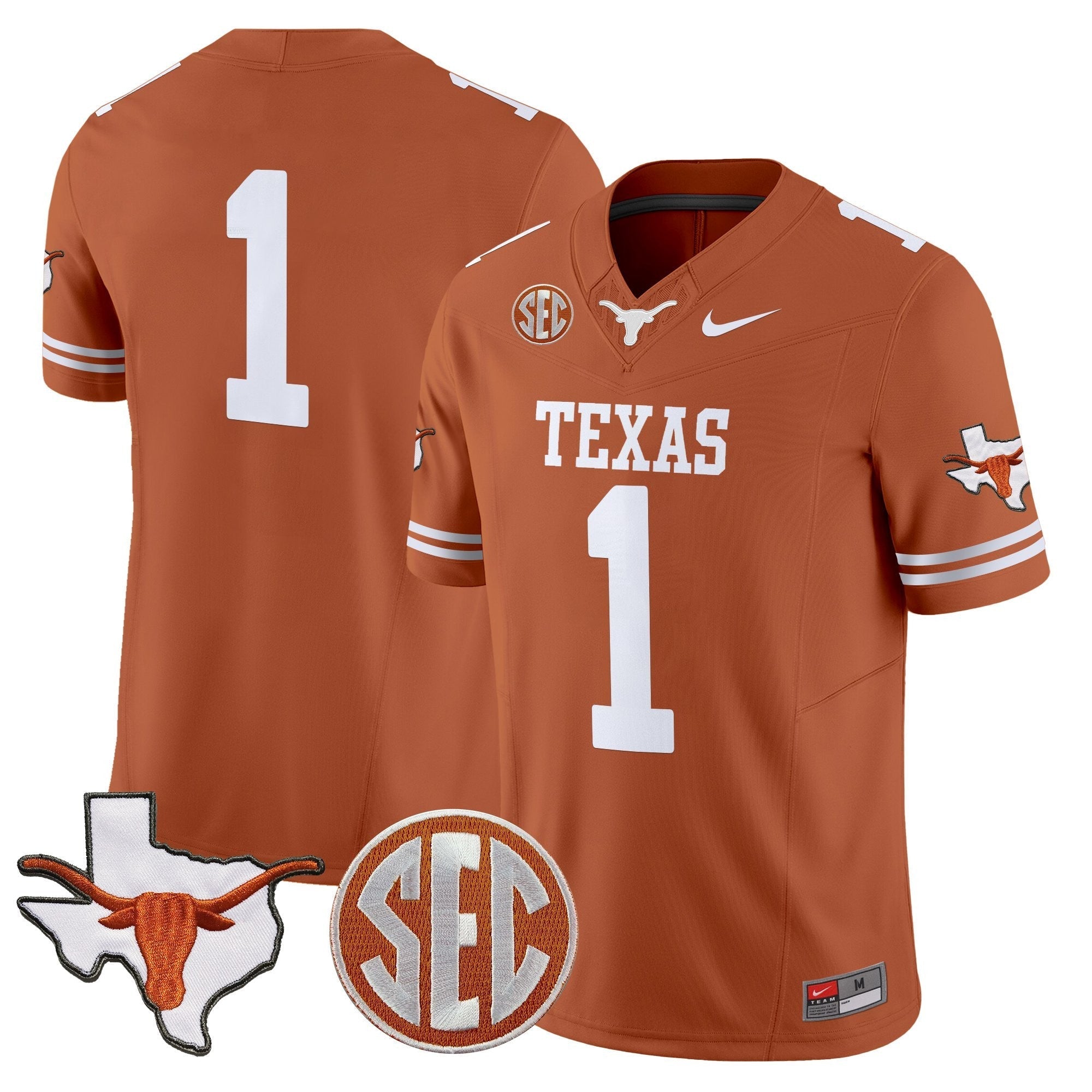 Texas Longhorns 2025 State Map & SEC Patch Vapor Limited Jersey - All Stitched