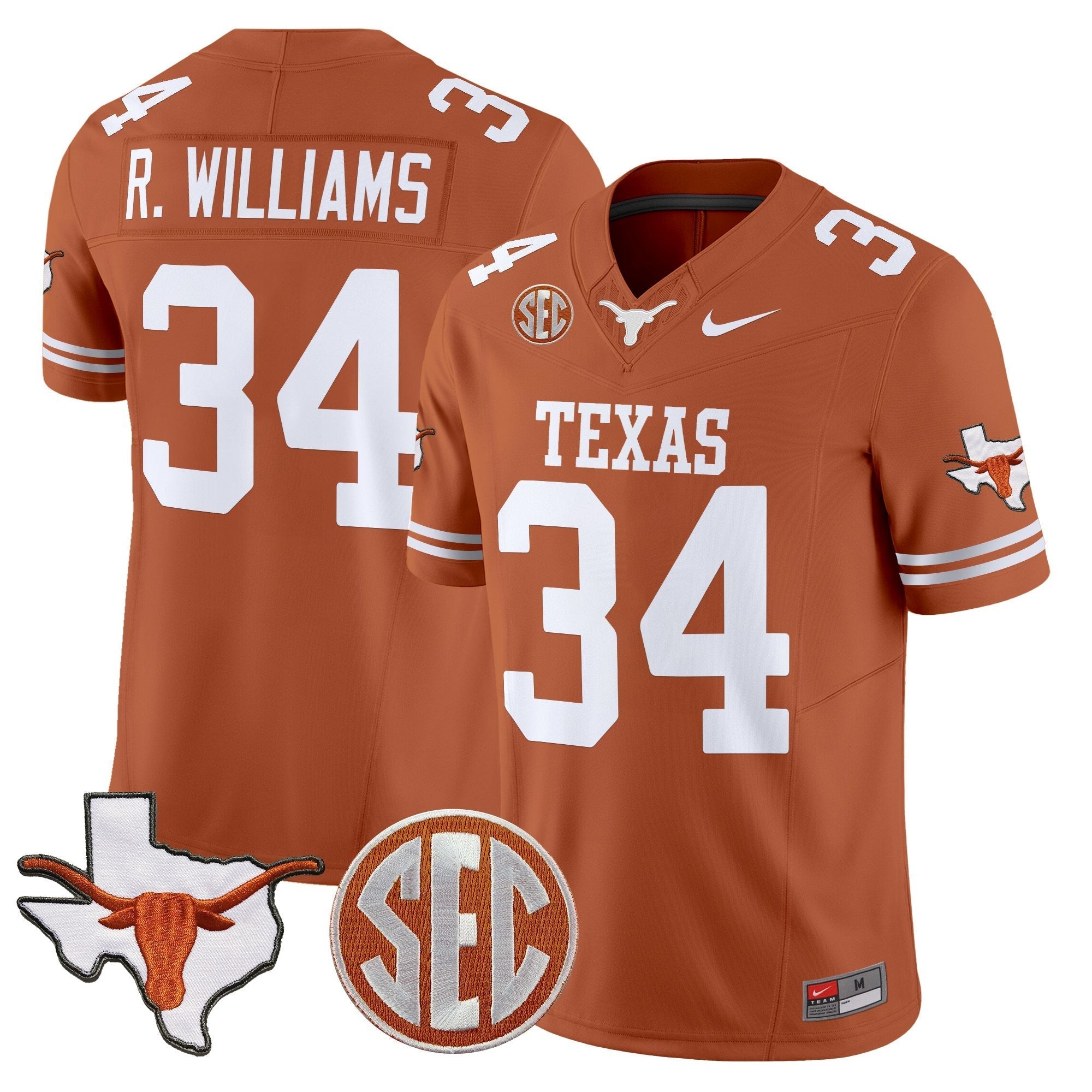Texas Longhorns 2025 State Map & SEC Patch Vapor Limited Jersey - All Stitched