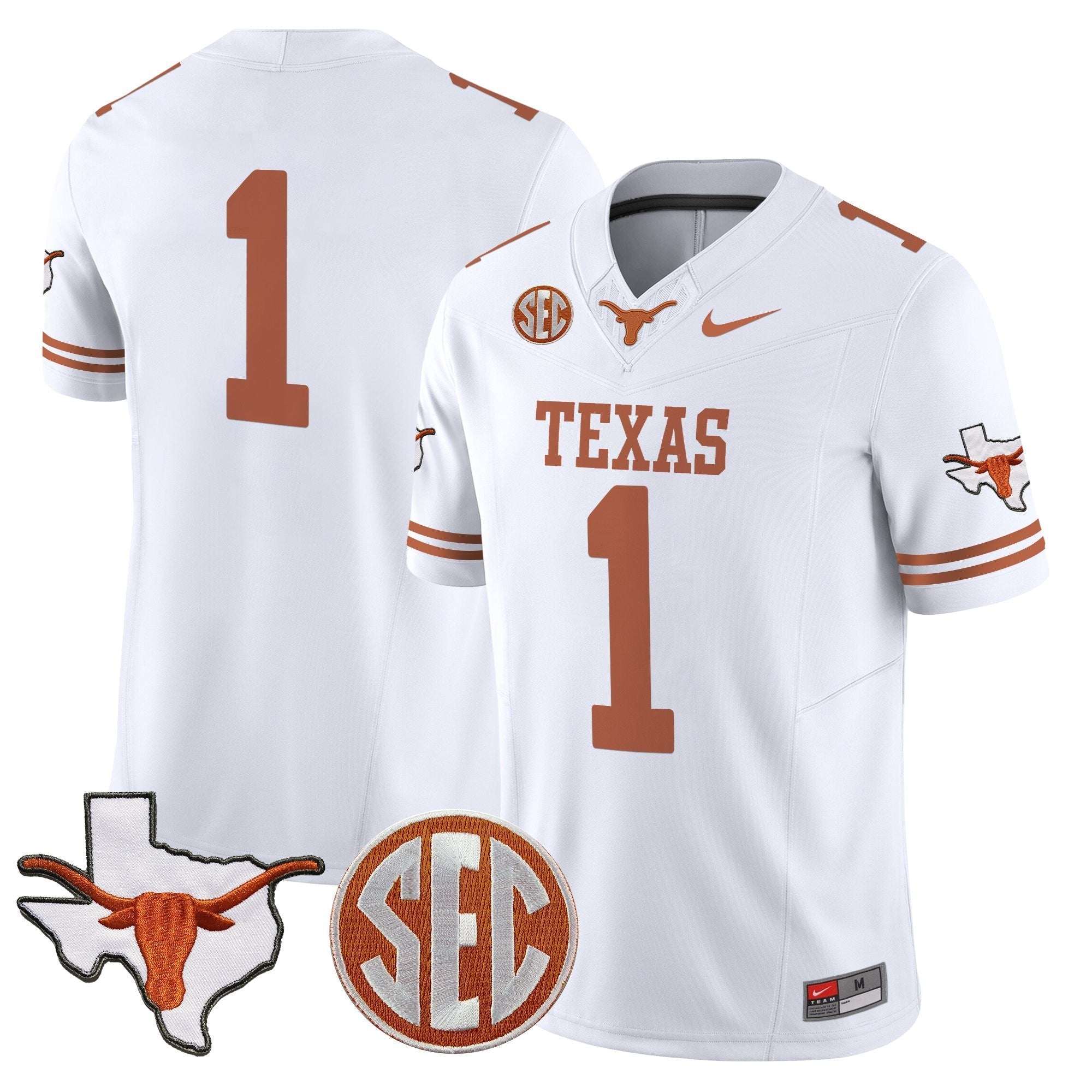 Texas Longhorns 2025 State Map & SEC Patch Vapor Limited Jersey - All Stitched