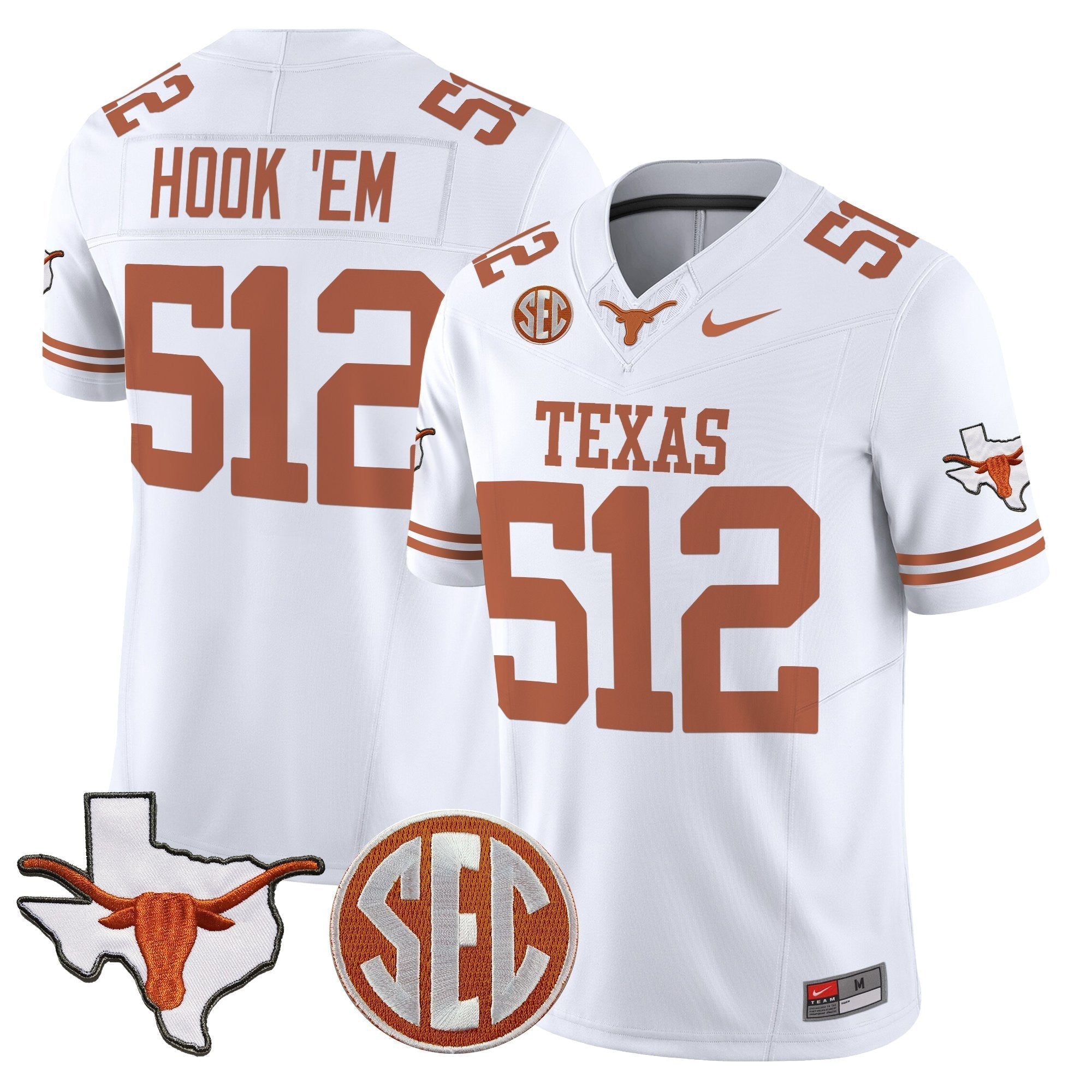 Texas Longhorns 2025 State Map & SEC Patch Vapor Limited Jersey - All Stitched
