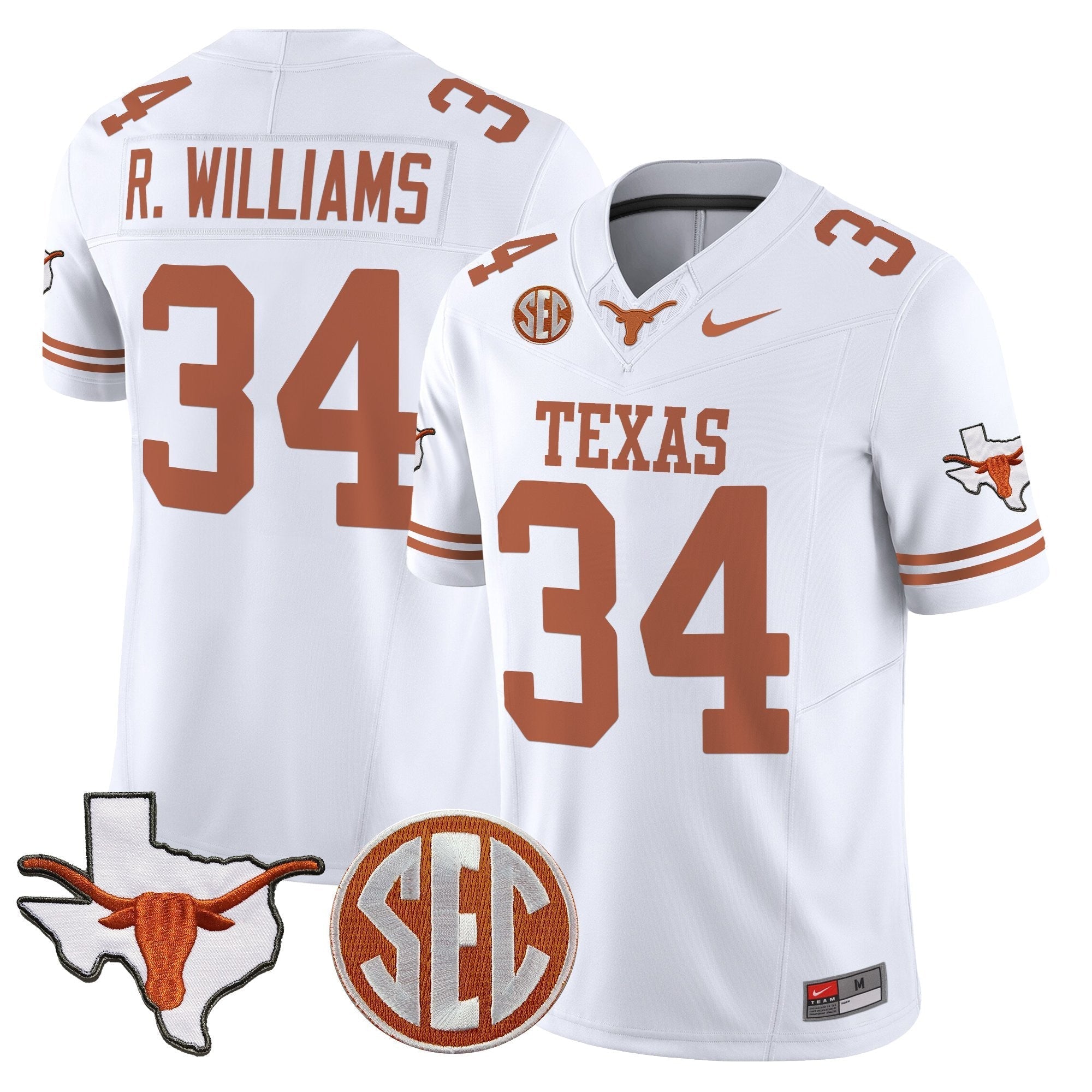 Texas Longhorns 2025 State Map & SEC Patch Vapor Limited Jersey - All Stitched