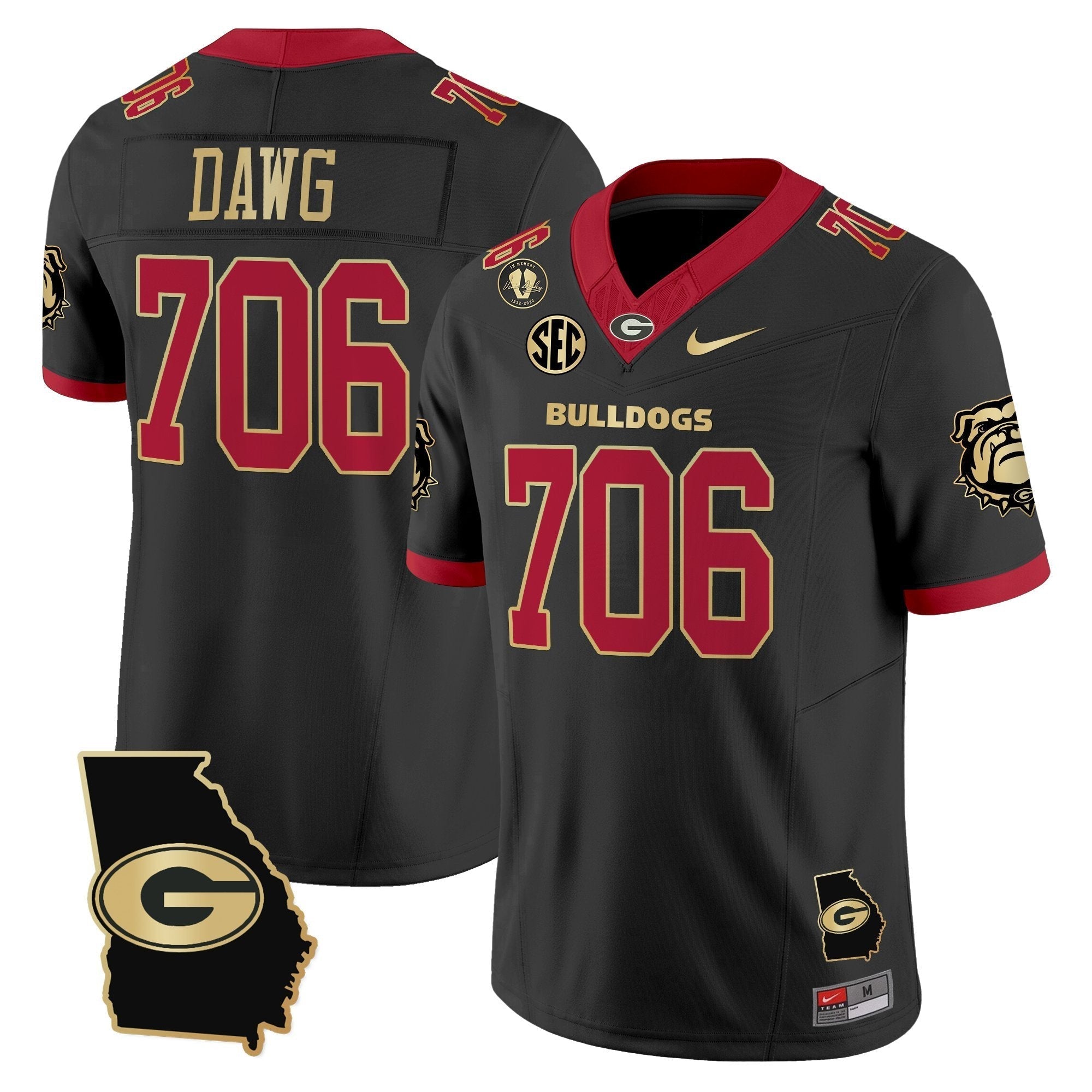 Georgia Bulldogs 2025 Georgia Map & Vince Dooley Patch Vapor Limited Jersey - All Stitched