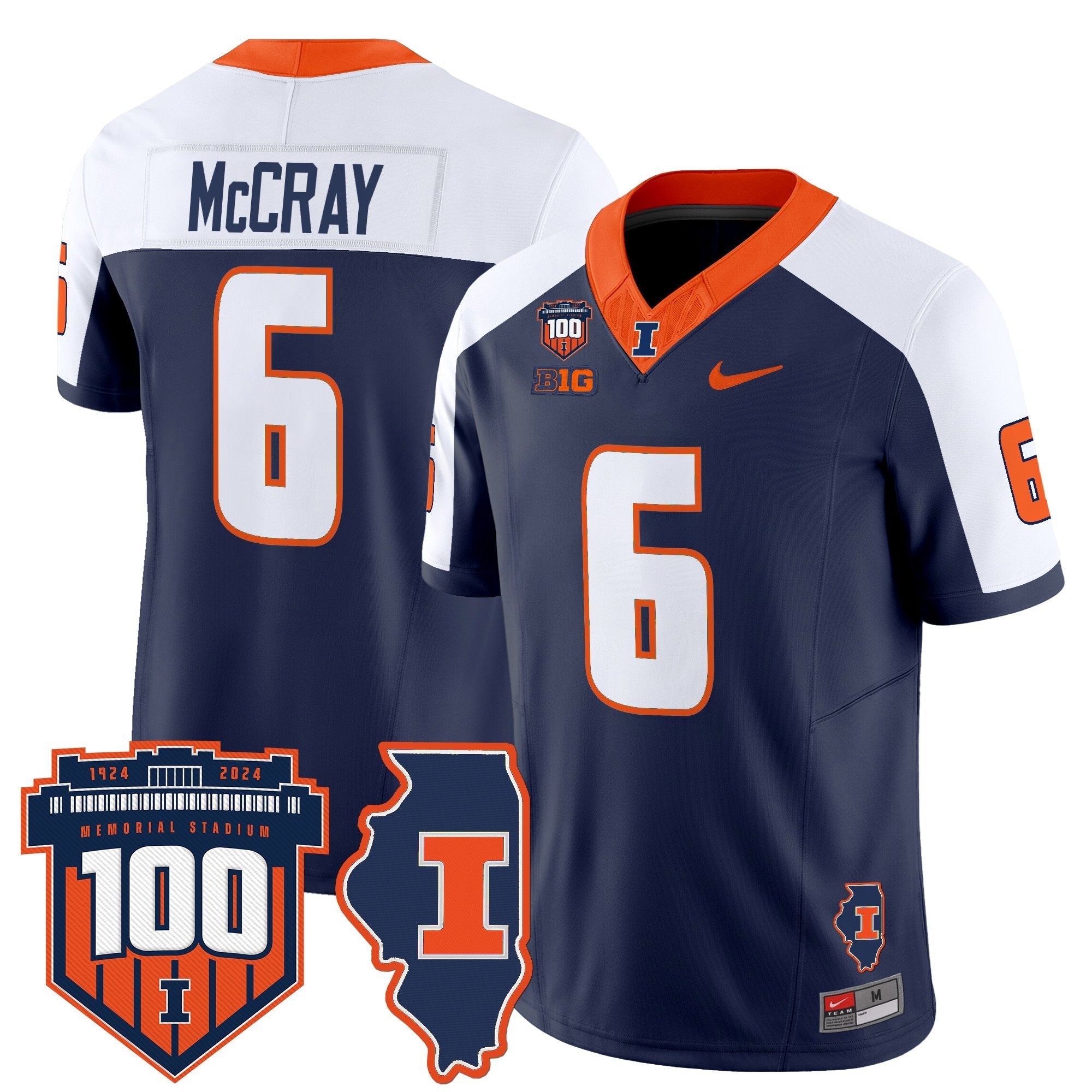Illinois Fighting Illini 100th Memorial Stadium Patch Vapor Limited Jersey - All Stitched