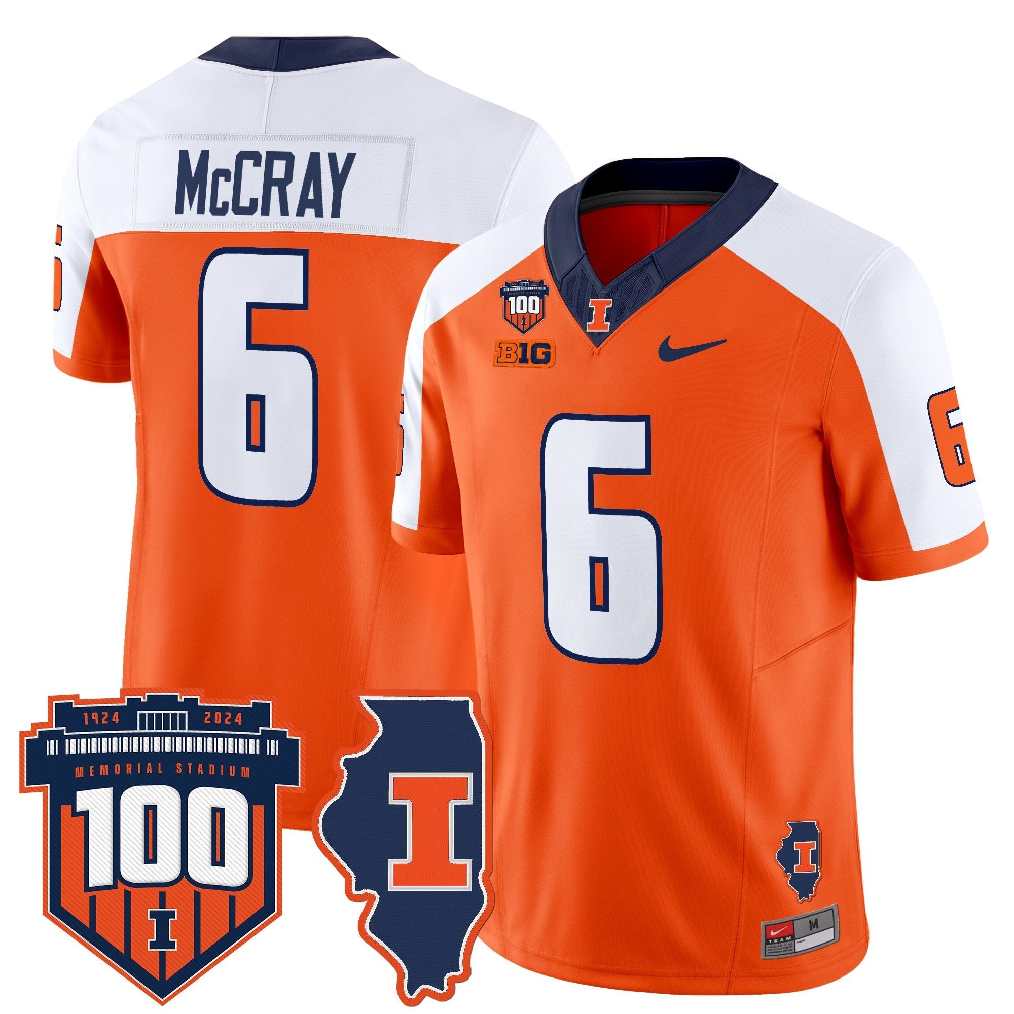 Illinois Fighting Illini 100th Memorial Stadium Patch Vapor Limited Jersey - All Stitched