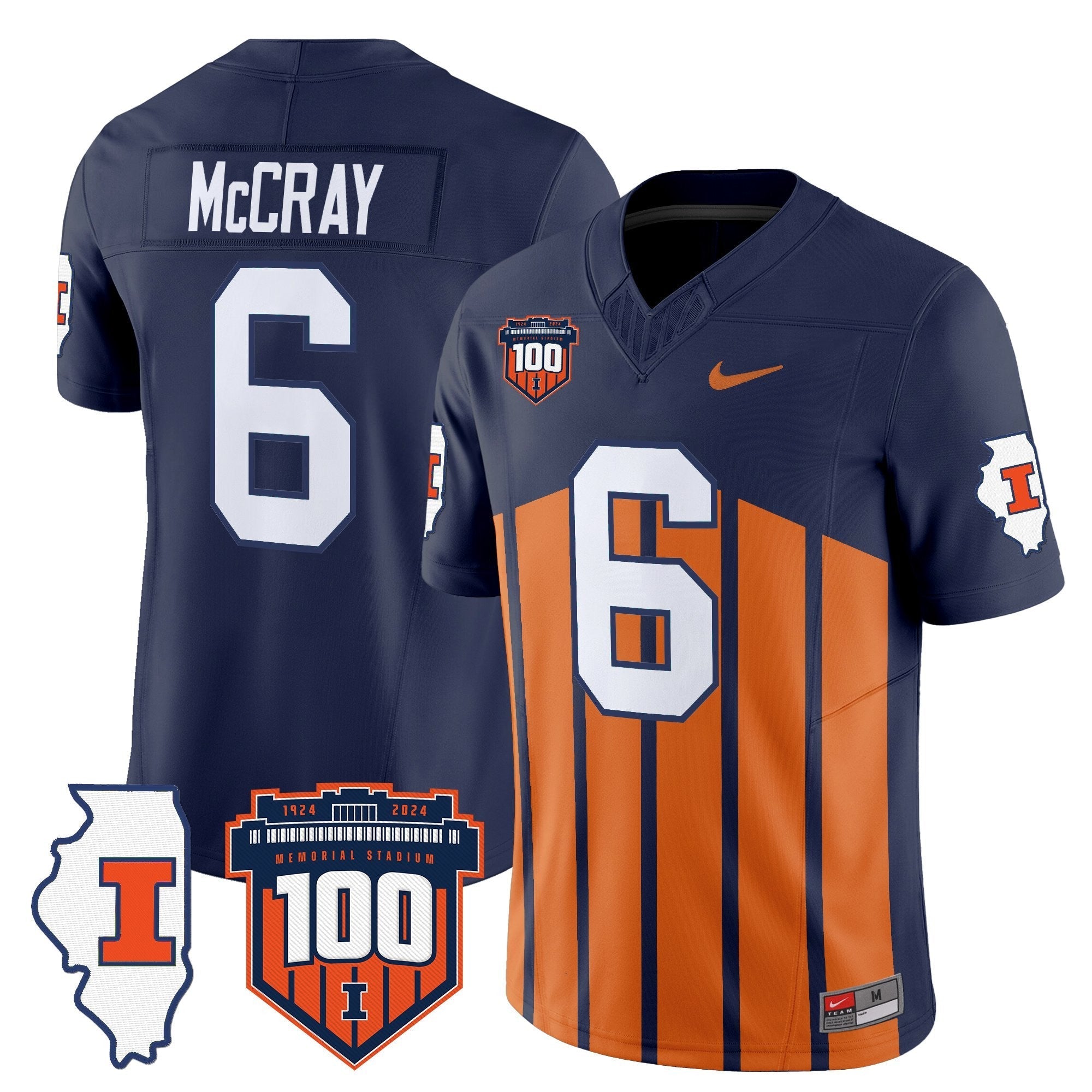 Illinois Fighting Illini 100th Memorial Stadium Patch Vapor Limited Jersey - All Stitched