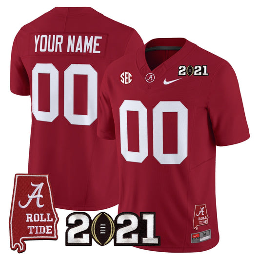 Custom  Alabama Crimson Tide Jersey '2021 CFP National Championship' Vapor Limited - Alabama Map - All Stitched