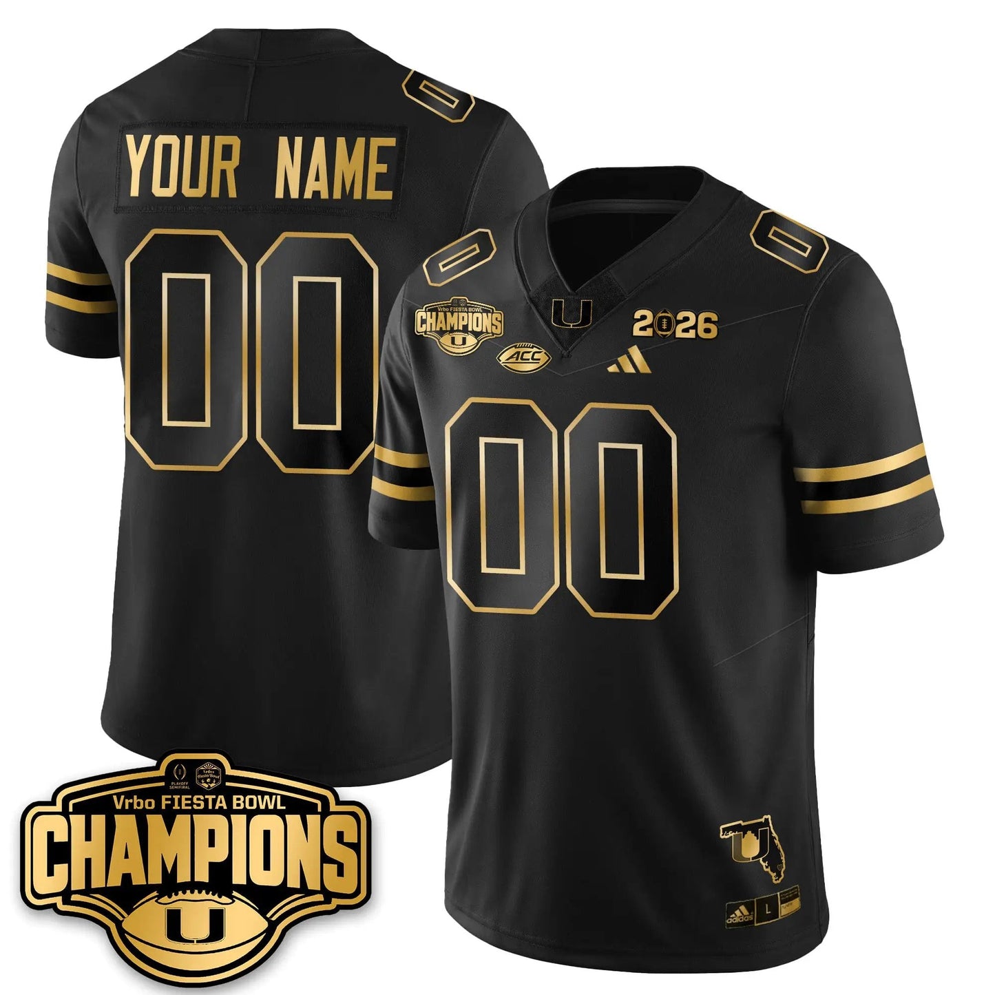 Custom Miami Hurricanes Football Vapor Limited Gold Jersey - Fiesta Bowl Champions