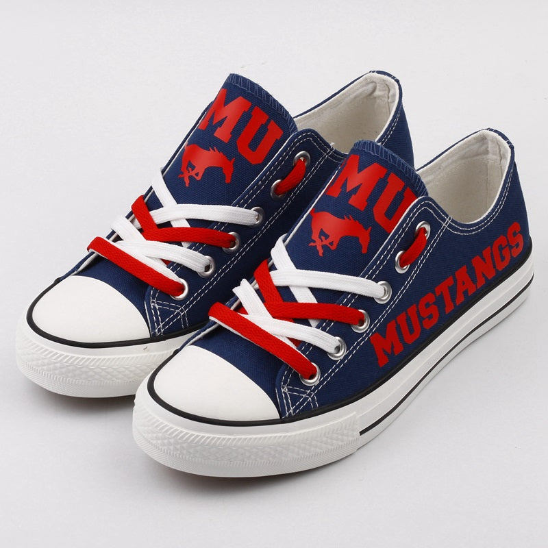 SMU Mustangs Limited Print NCAA College Students Low Top Canvas Shoes Sport Sneakers