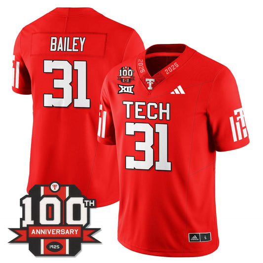 David Bailey Jersey #31 Texas Tech Football 100th Anniversary Stitched Red