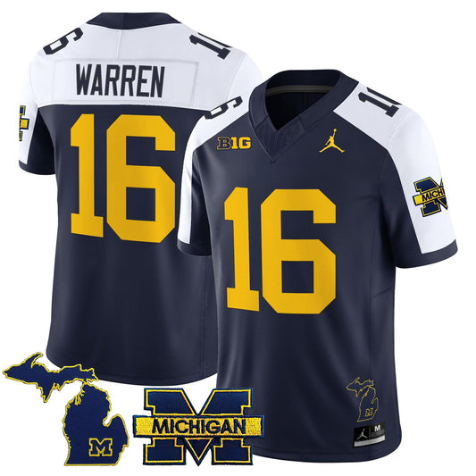 Davis Warren Jersey #16 Michigan Wolverines 2025 Limited V2 Stitched Navy Alter