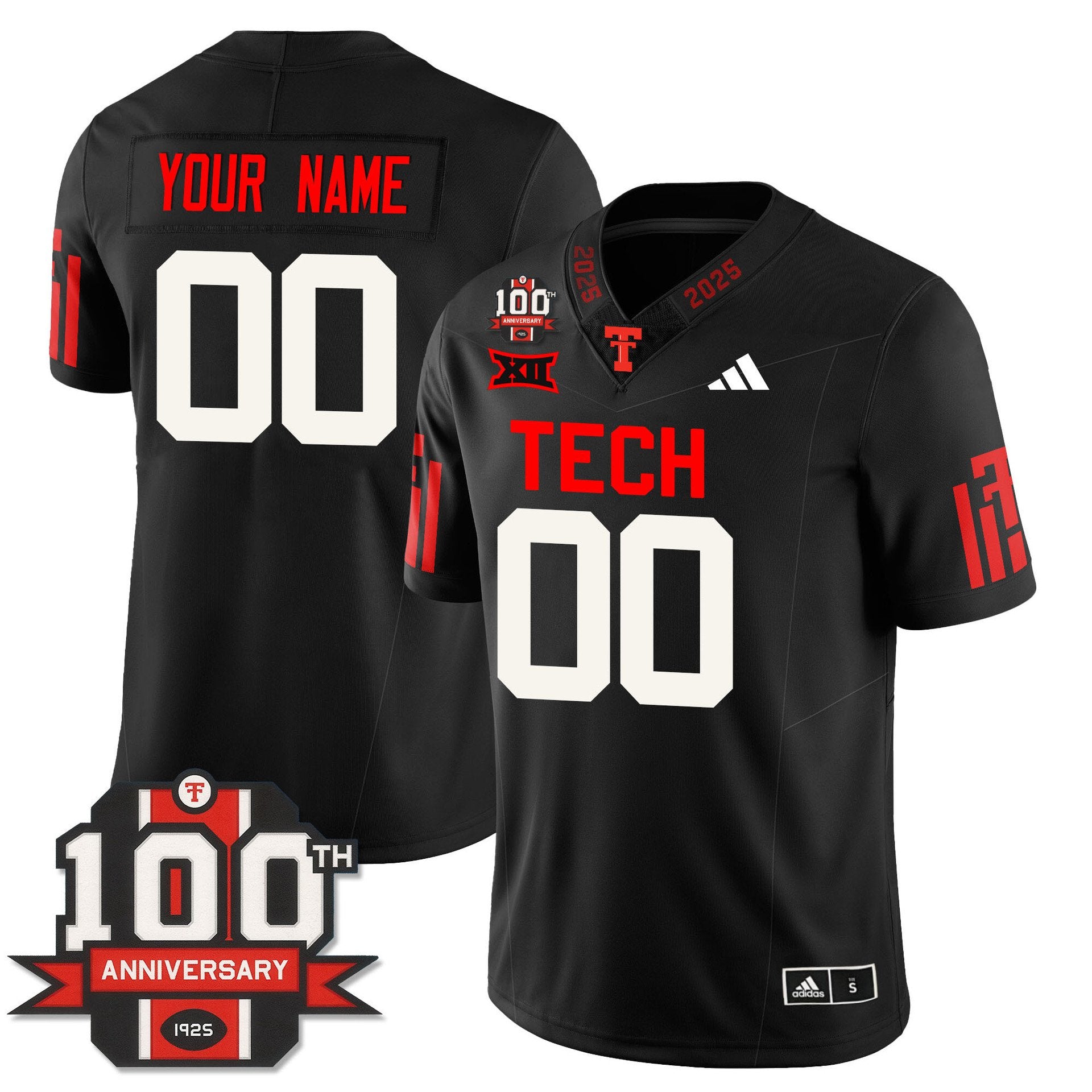 Custom Texas Tech Jersey Name, number Football 100th Anniversary Stitched Black