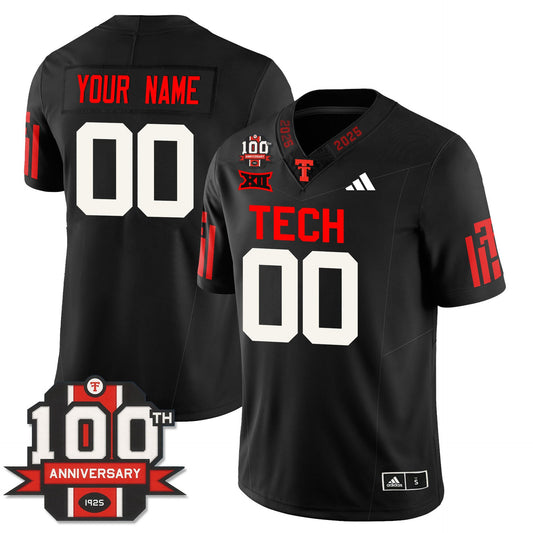 Custom Texas Tech Jersey Name, number Football 100th Anniversary Stitched Black
