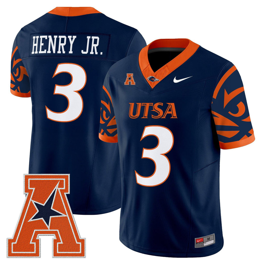Robert Henry Jr Jersey #3 UTSA Roadrunners 2025 Vapor Limited V2 Stitched Navy