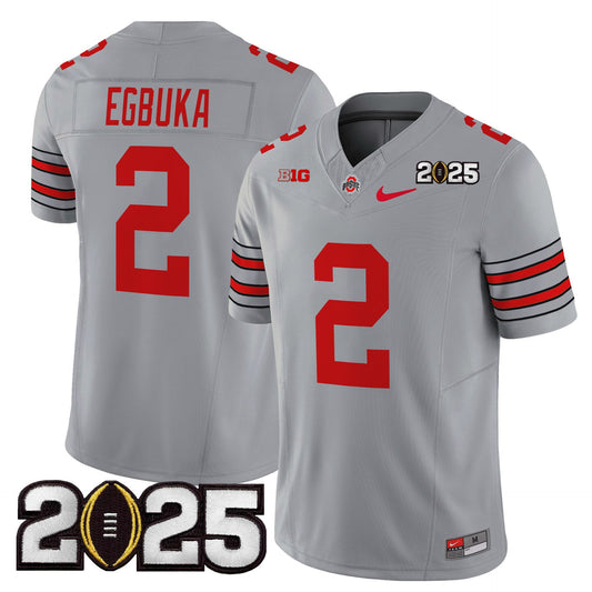 Emeka Egbuka Jersey #2 Ohio State Heritage Stripe 2025 CFP Final Stitched Gray