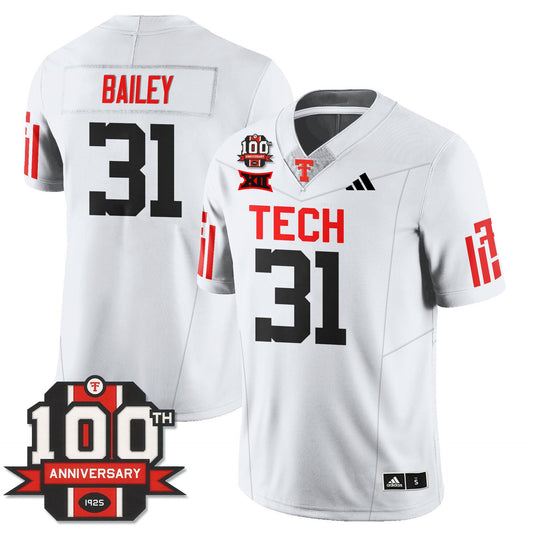 David Bailey Jersey #31 Texas Tech Football 100th Anniversary Stitched White