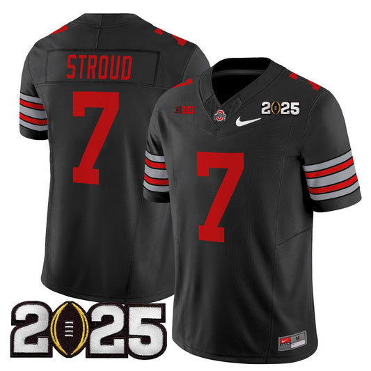 C J Stroud Jersey #7 Ohio State Heritage Stripe 2025 CFP Final Stitched Black