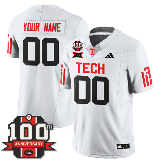 Custom Texas Tech Jersey Name, number Football 100th Anniversary Stitched White