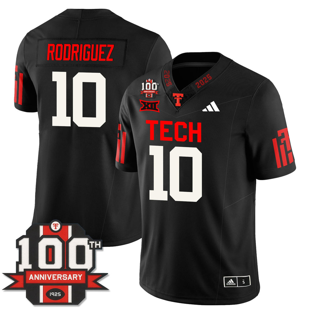 Jacob Rodriguez Jersey #10 Texas Tech Football 100th Anniversary Stitched Black