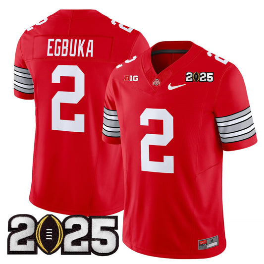 Emeka Egbuka Jersey #2 Ohio State Heritage Stripe 2025 CFP Final Stitched Red