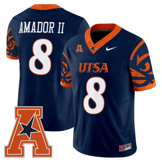 David Amador II Jersey #8 UTSA Roadrunners 2025 Limited V2 Stitched Navy
