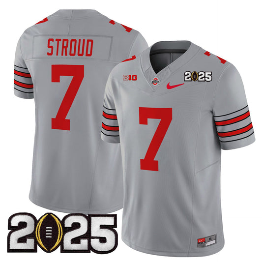 C J Stroud Jersey #7 Ohio State Heritage Stripe 2025 CFP Final Stitched Gray