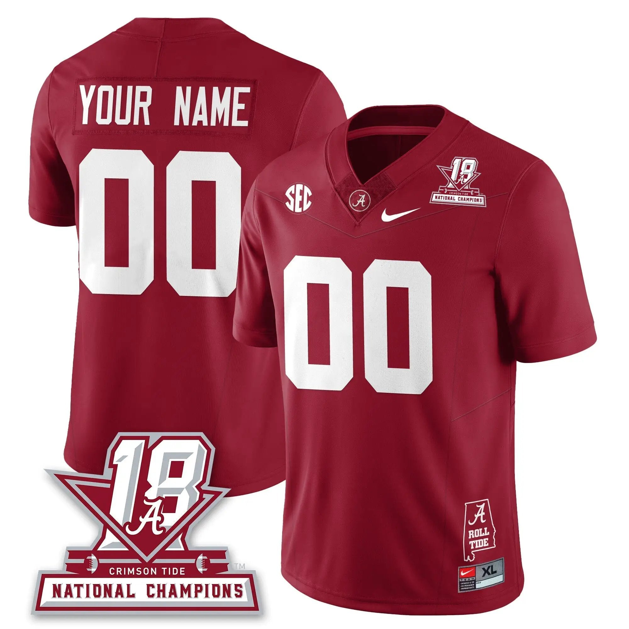 Custom Alabama Crimson Tide Football 18x-Time National Champions Vapor Limited Jersey