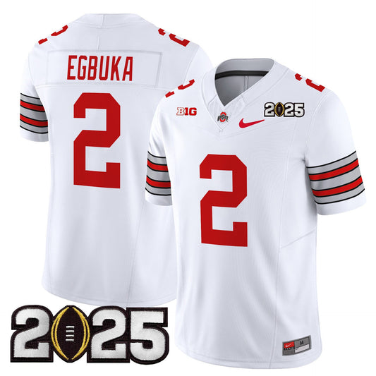 Emeka Egbuka Jersey #2 Ohio State Heritage Stripe 2025 CFP Final Stitched White
