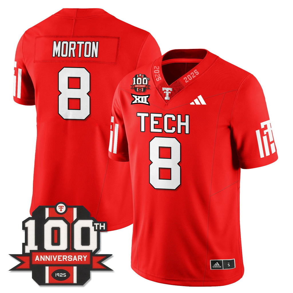 Behren Morton Jersey #8 Texas Tech Football 100th Anniversary Stitched Red