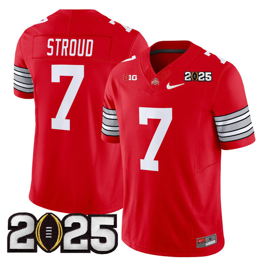 C J Stroud Jersey #7 Ohio State Heritage Stripe 2025 CFP Final Stitched Red