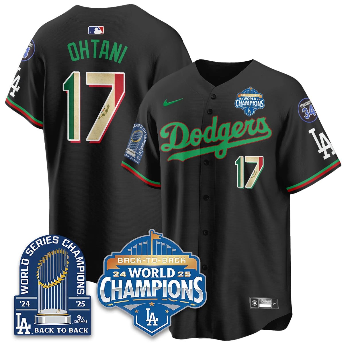 Los Angeles Dodgers Mexico World Series Champions Jersey - 9x Champs - All Stitched