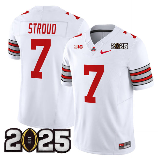 C J Stroud Jersey #7 Ohio State Heritage Stripe 2025 CFP Final Stitched White