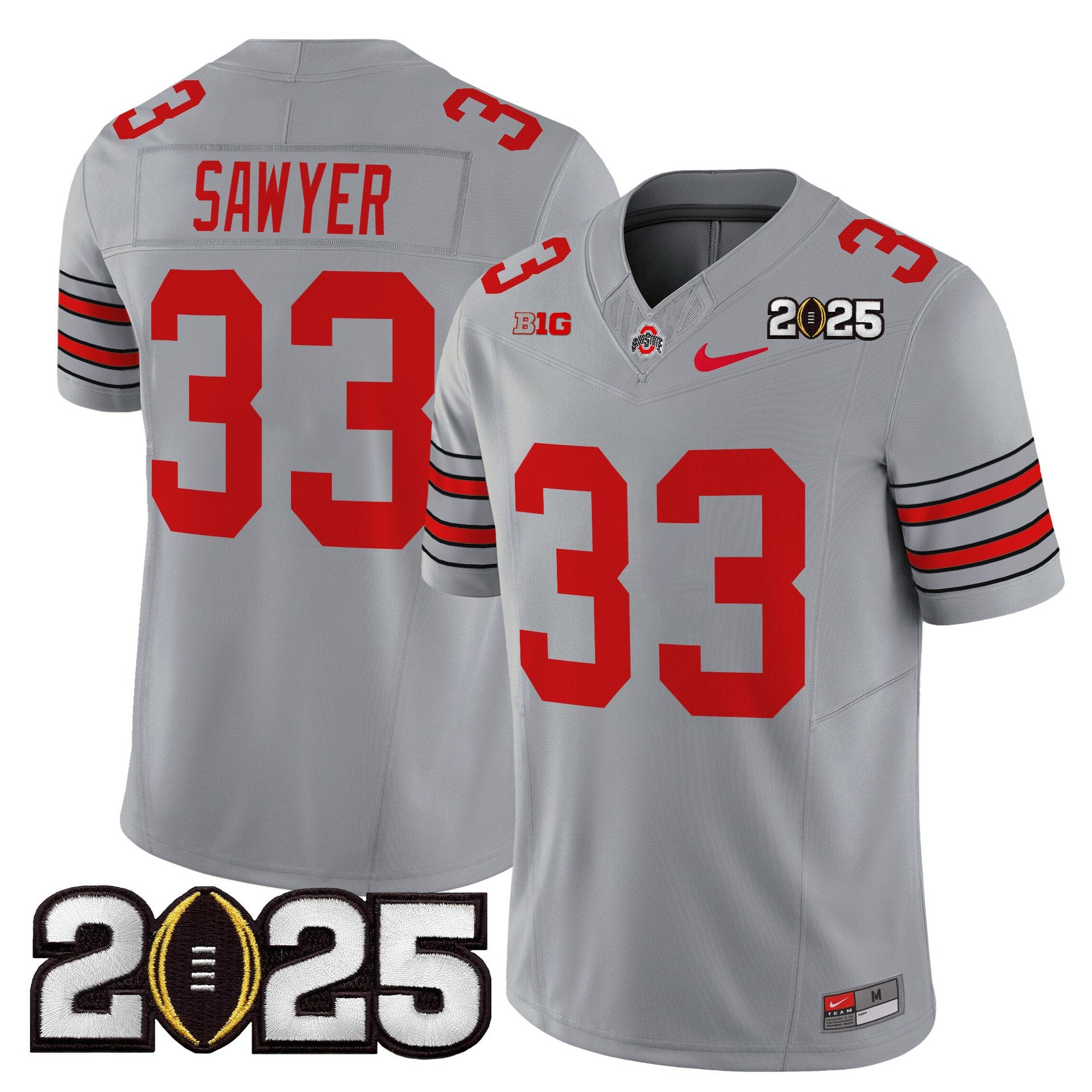 Jack Sawyer Jersey #33 Ohio State Heritage Stripe 2025 CFP Final Stitched Gray
