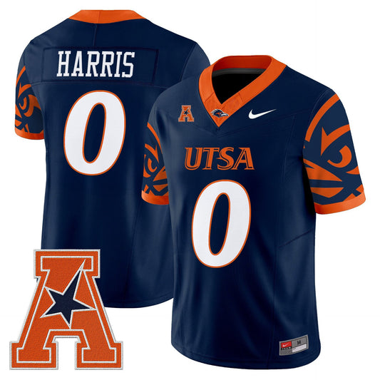 Frank Harris Jersey #0 UTSA Roadrunners 2025 Vapor Limited V2 Stitched Navy