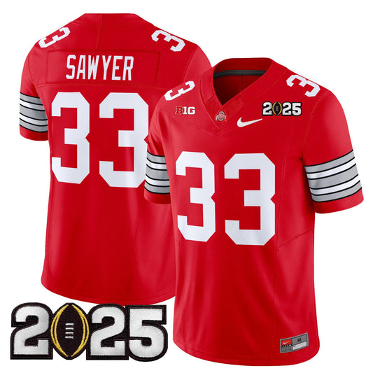 Jack Sawyer Jersey #33 Ohio State Heritage Stripe 2025 CFP Final Stitched Red