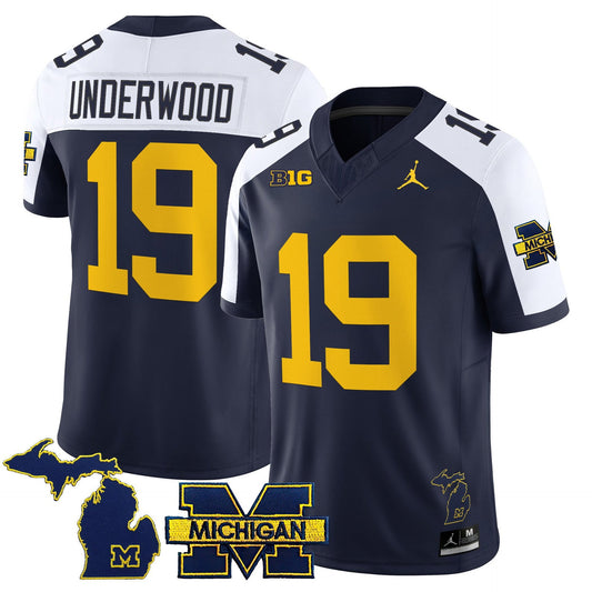 Bryce Underwood Jersey #19 Michigan Wolverines 2025 Limited V2 Stitched Navy Alter