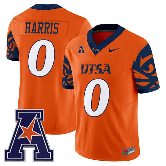 Frank Harris Jersey #0 UTSA Roadrunners 2025 Vapor Limited V2 Stitched Orange