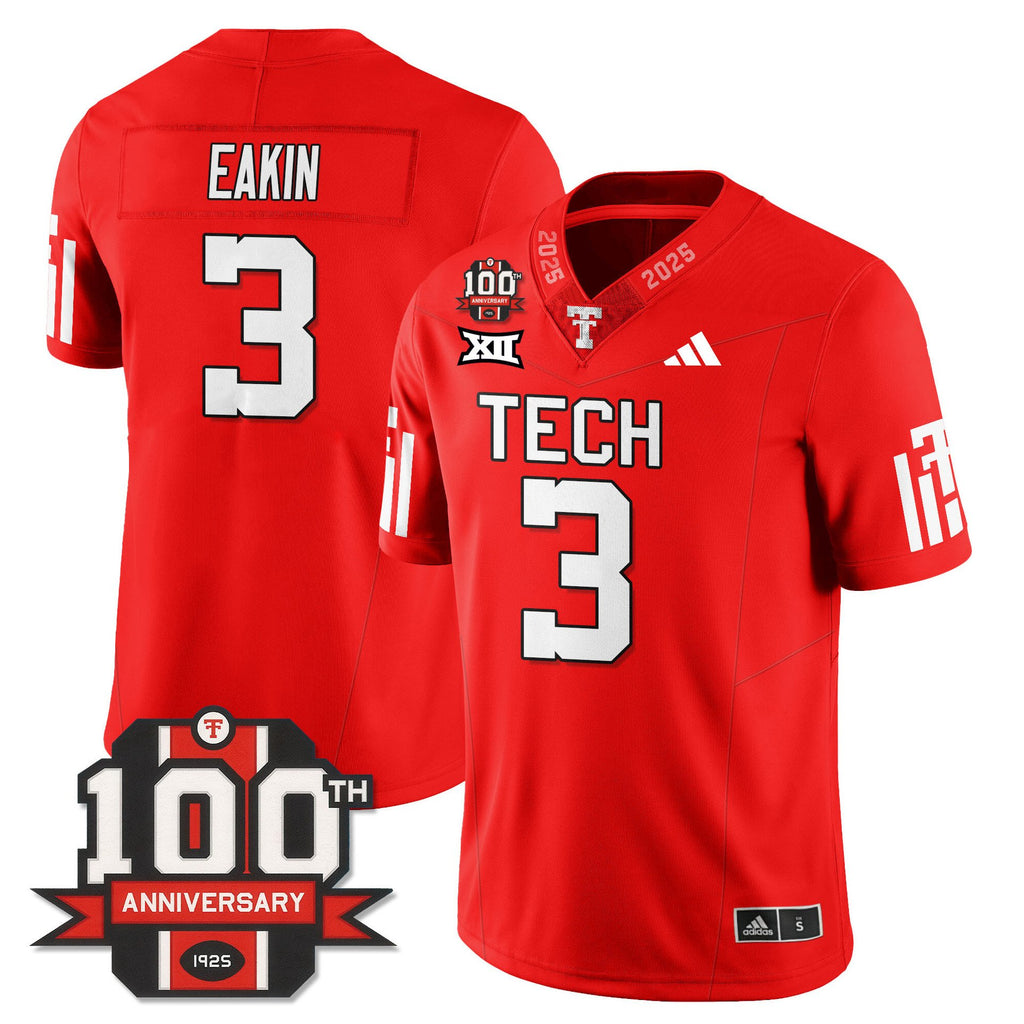 Coy Eakin Jersey #3 Texas Tech Football 100th Anniversary Stitched Red