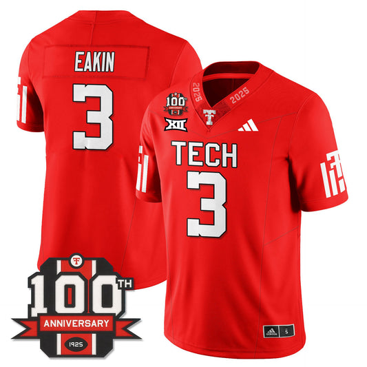 Coy Eakin Jersey #3 Texas Tech Football 100th Anniversary Stitched Red