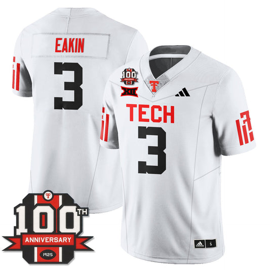Coy Eakin Jersey #3 Texas Tech Football 100th Anniversary Stitched White