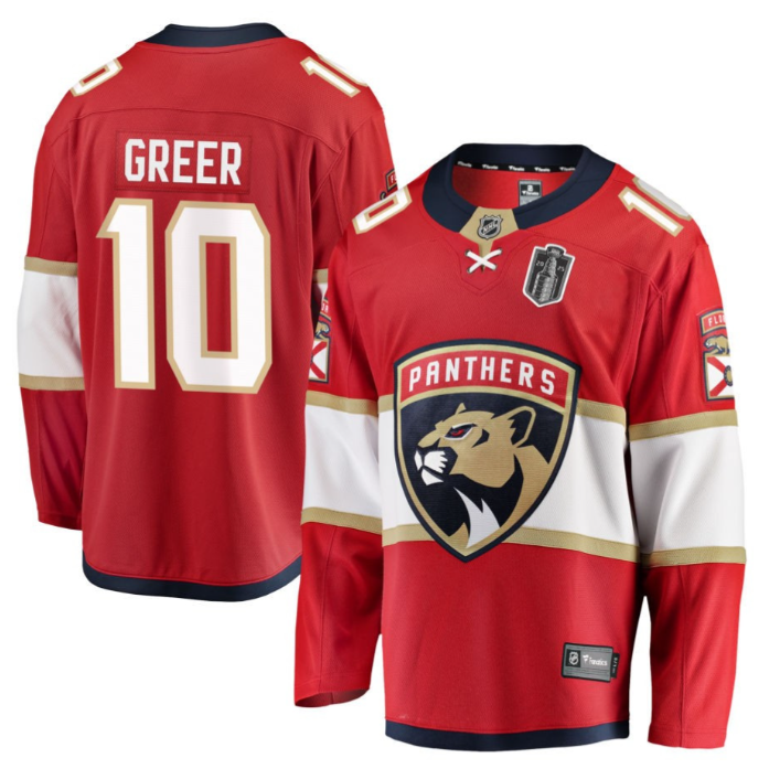 A.J. Greer 10 Florida Panthers 2025 Stanley Cup Final Home Breakaway Men Jersey Red