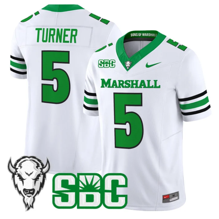 A.J. Turner Jersey #5 Marshall Thundering Herd 2025 Stitched White