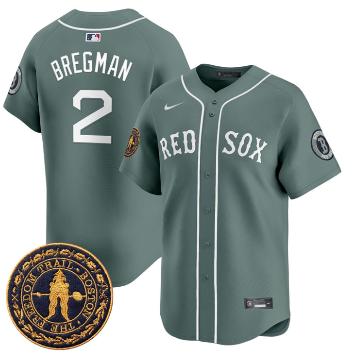 Alex Bregman Jersey #2 Boston Red Sox Freedom Trail Patch Vapor Premier Limited Stitched Green