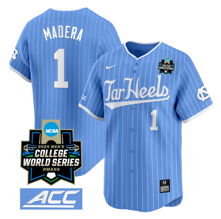 Alex Madera Jersey #1 North Carolina Tar Heels 2024 College World Series Vapor Premier Limited NCAA Baseball Stitched White Gold