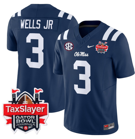 Antwane Wells Jr Jersey #3 Ole Miss Rebels 2024 Gator Bowl V2 Navy