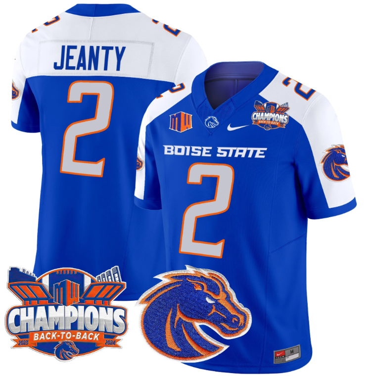 Ashton Jeanty Jersey #2 Boise State Broncos Back To Back Champions Royal Alternate