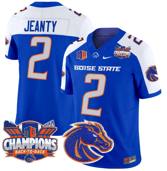 Ashton Jeanty Jersey #2 Boise State Broncos Back To Back Champions Royal Alternate