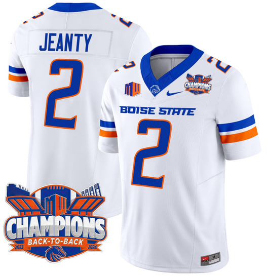 Ashton Jeanty Jersey #2 Boise State Broncos Back To Back Champions White