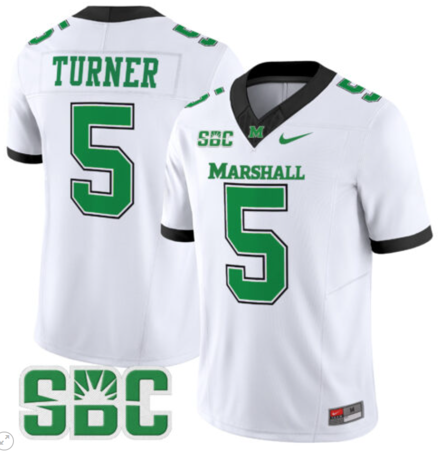 AJ Turner Jersey #5 Marshall Thundering Herd Vapor Limited Football White
