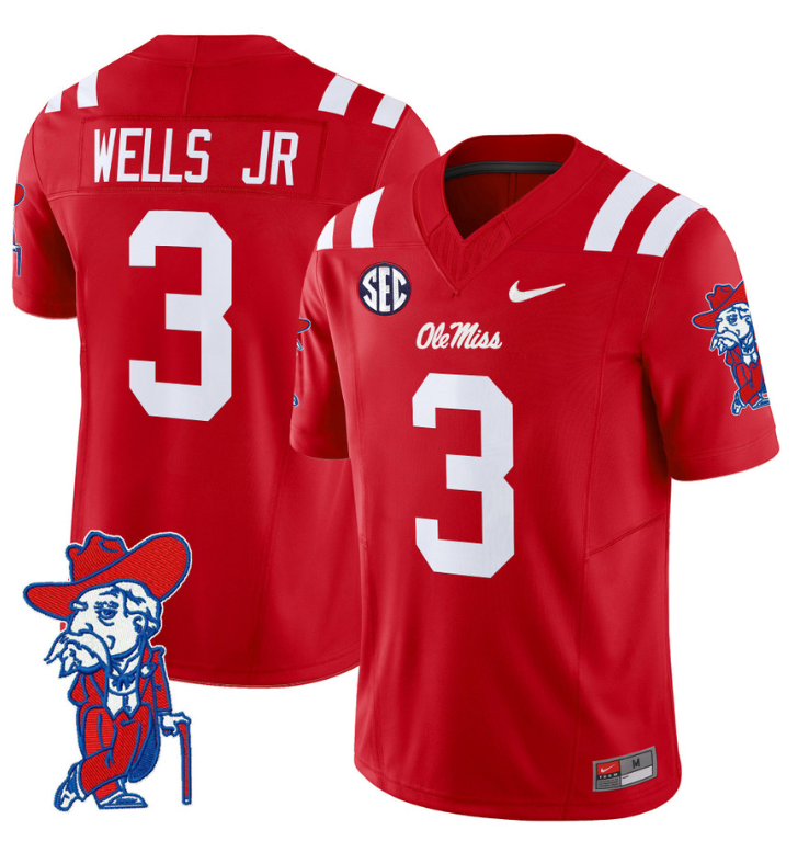 Antwane Wells Jr Jersey #3 Ole Miss Rebels Vapor Limited College Football Stitched Red