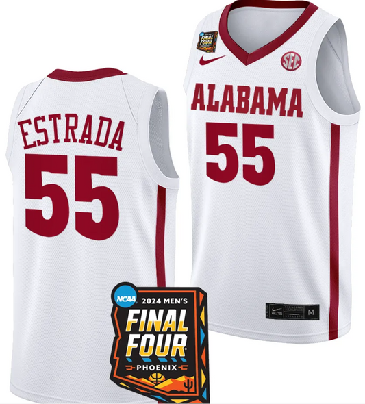 Aaron Estrada Jersey #55 Alabama Crimson Tide 2024 NCAA March Madness Final Four Basketball White